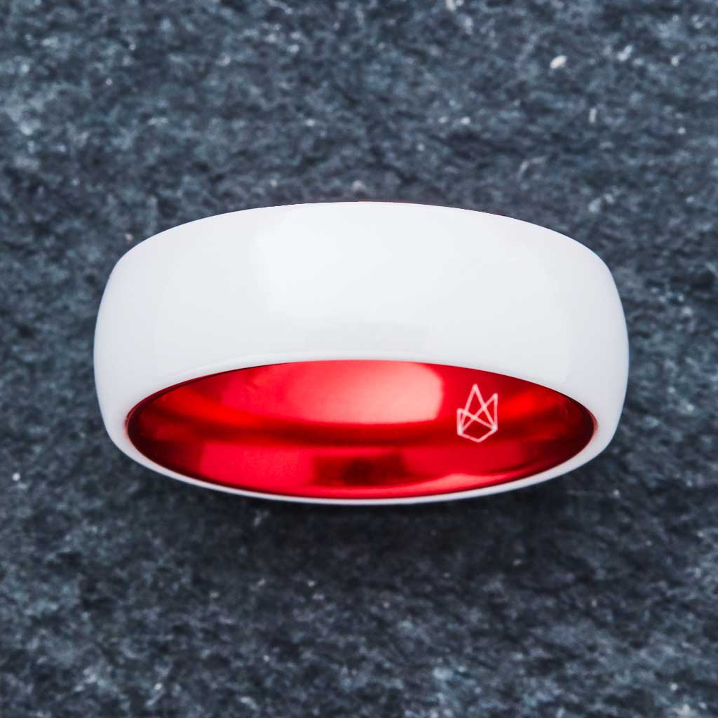 White Ceramic Ring - Resilient Red