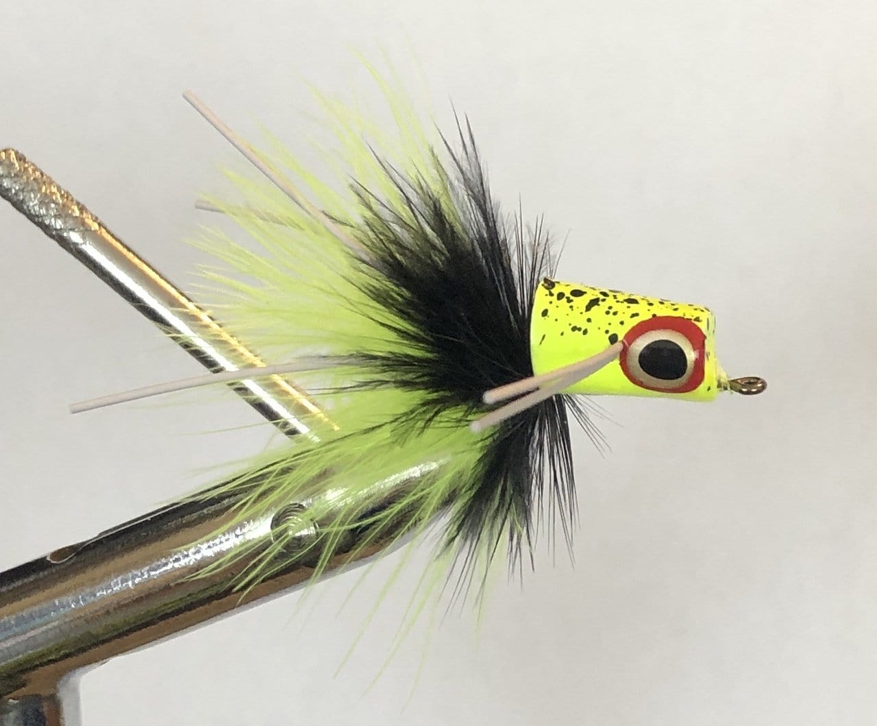 Snub Nose Slider Popper, Size 8 | Chartreuse and Black | Qty. 4 | Wild Water Fly Fishing