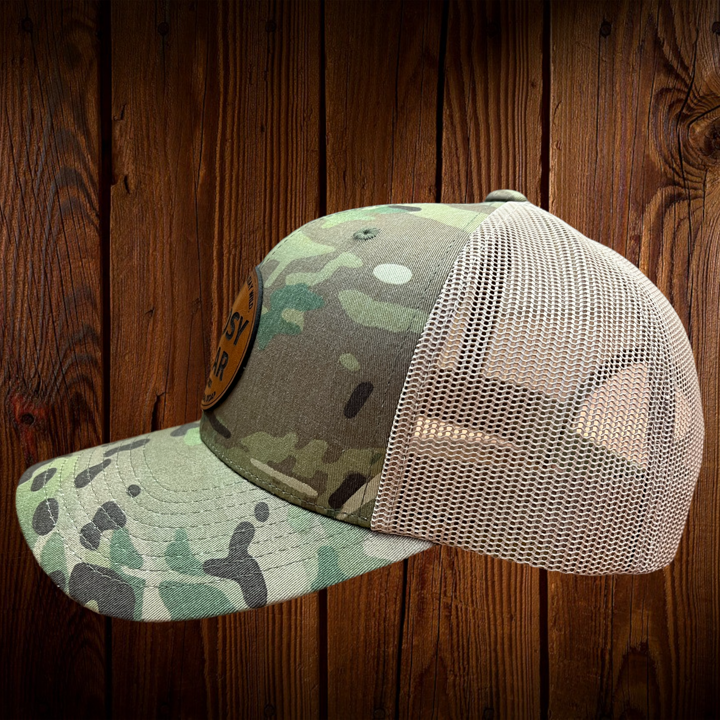 MULTICAM CAMO/KHAKI LEATHER PATCH HAT