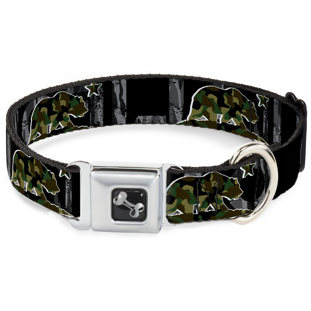 Dog Bone Seatbelt Buckle Collar - CALIFORNIA/Flag Bear Black/Camo Gray/Camo Olive