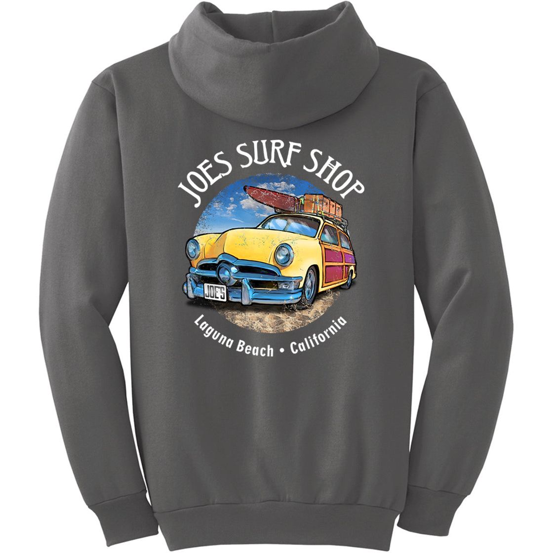 Joe's Surf Shop Yellow Woody with Surfboards Pullover Surf Hoodie