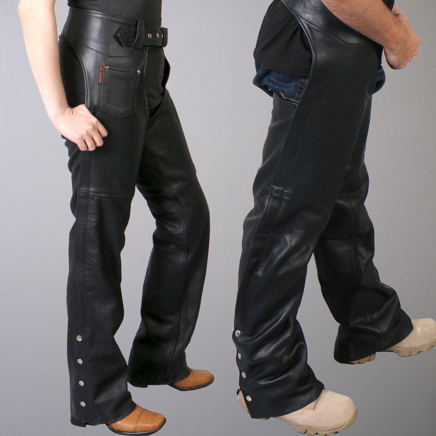 Hot Leathers CHM1005 Best Quality Fully Lined Motorcycle Unisex Black Leather Biker Chaps