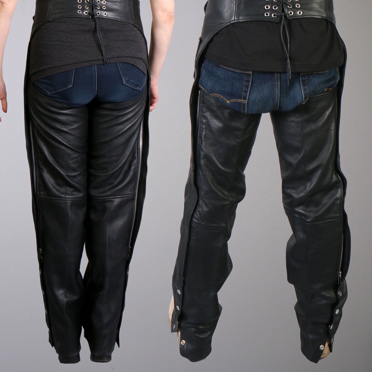 Hot Leathers CHM1005 Best Quality Fully Lined Motorcycle Unisex Black Leather Biker Chaps