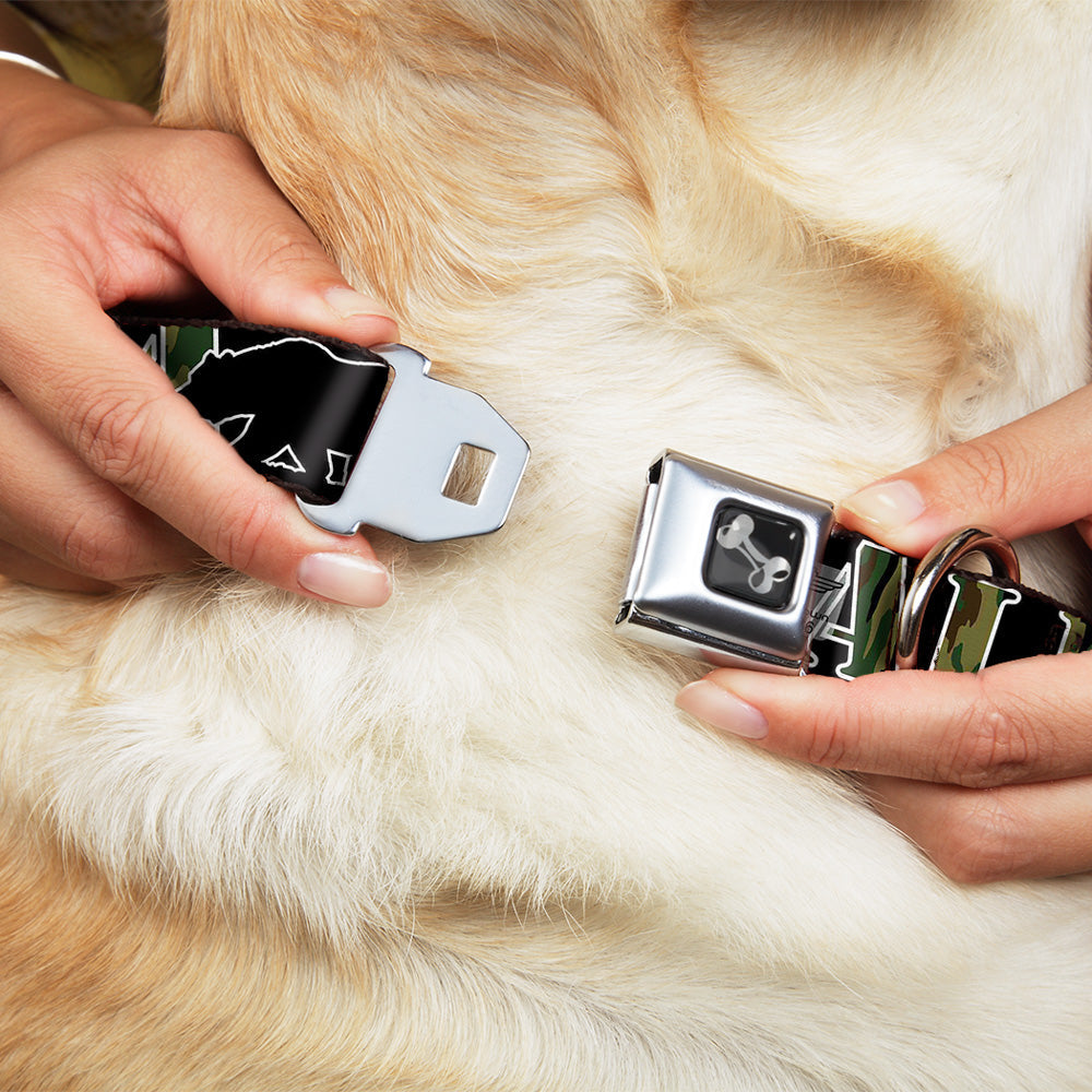 Dog Bone Seatbelt Buckle Collar - CALIFORNIA/Bear Silhouette Black/Camo Olive