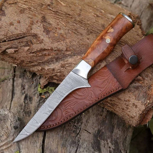 Concord Damascus Fillet Knife with Exotic Olive wood Handle