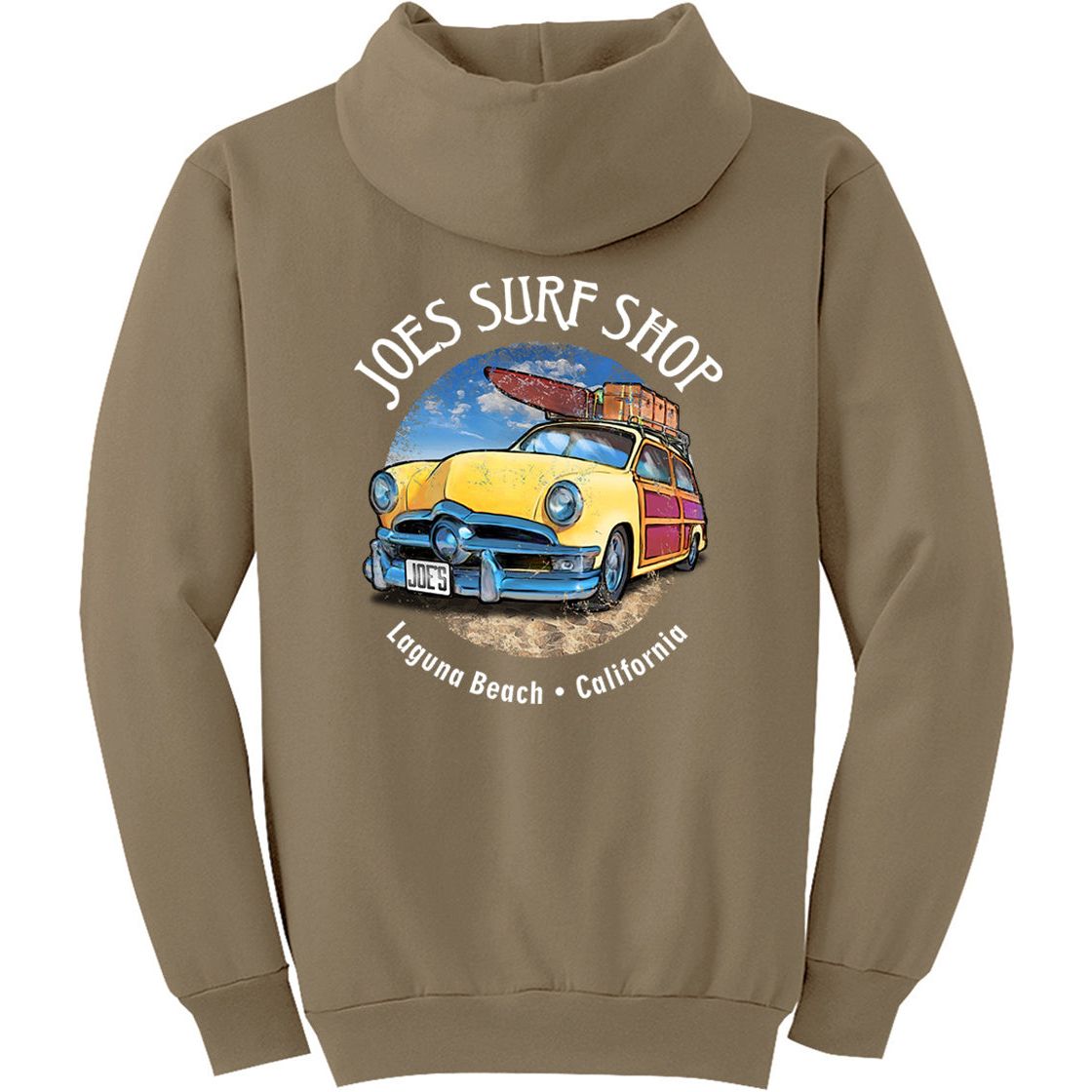 Joe's Surf Shop Yellow Woody with Surfboards Pullover Surf Hoodie