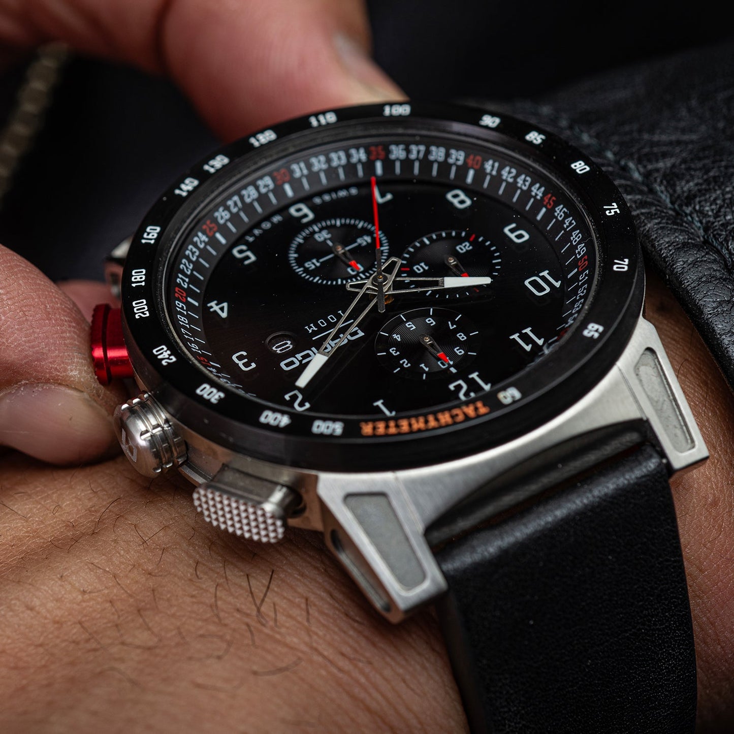 CR-01 - CHRONO WATCH WITH ITALIAN LEATHER STRAP - JET BLACK