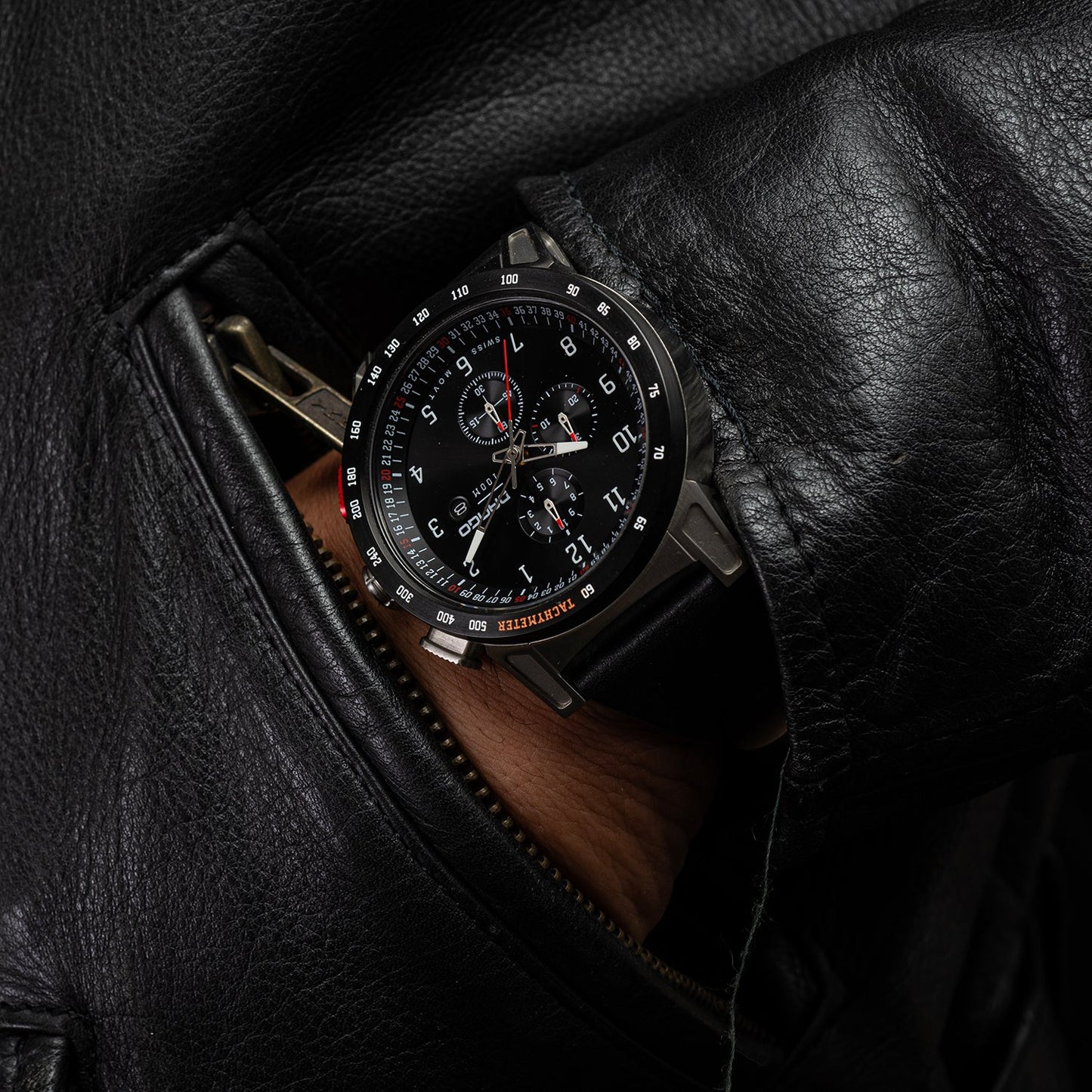 CR-01 - CHRONO WATCH WITH ITALIAN LEATHER STRAP - JET BLACK