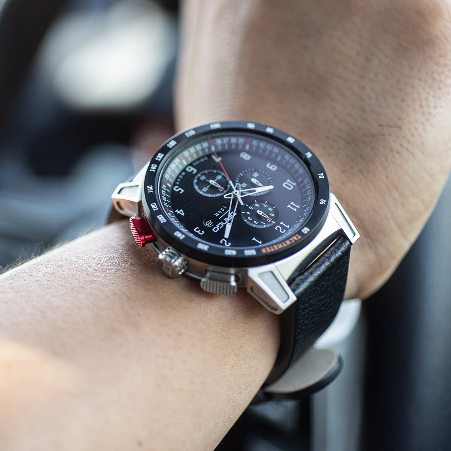 CR-01 - CHRONO WATCH WITH ITALIAN LEATHER STRAP - JET BLACK