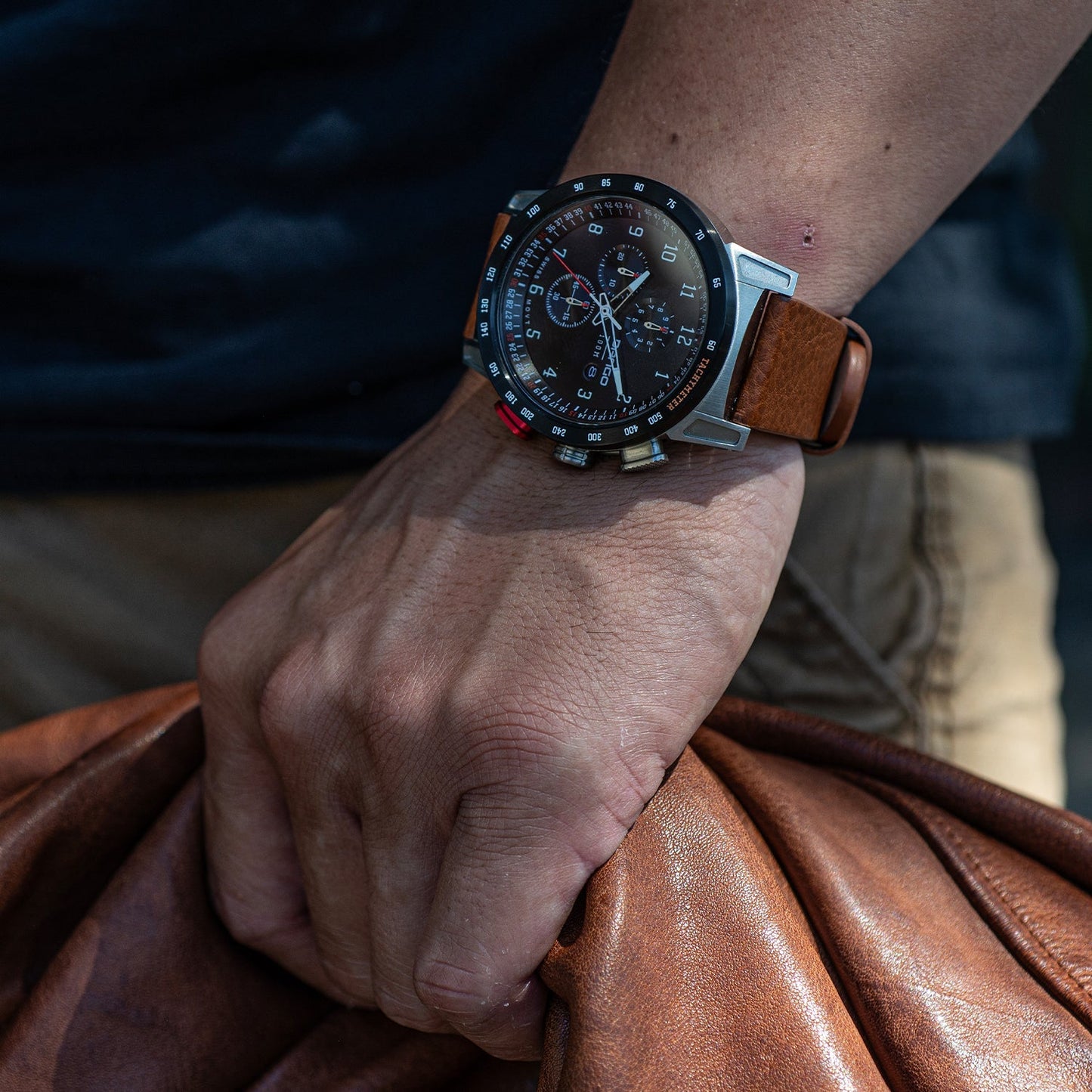 CR-01 - CHRONO WATCH WITH ITALIAN LEATHER STRAP - WHISKEY BROWN