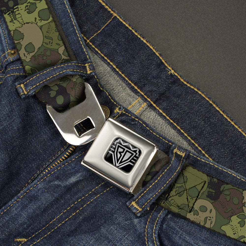 BD Wings Logo CLOSE-UP Full Color Black Silver Seatbelt Belt - Camo Olive Skull Yard Webbing