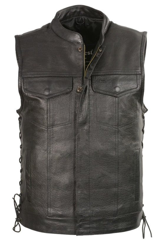 Club Vest CVM3712 Men’s Black Side Lace Leather Vest with Seamless Back Design