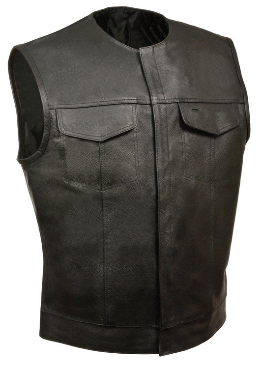 Club Vest CVM3721 Men’s Black Collarless Leather Motorcycle Vest