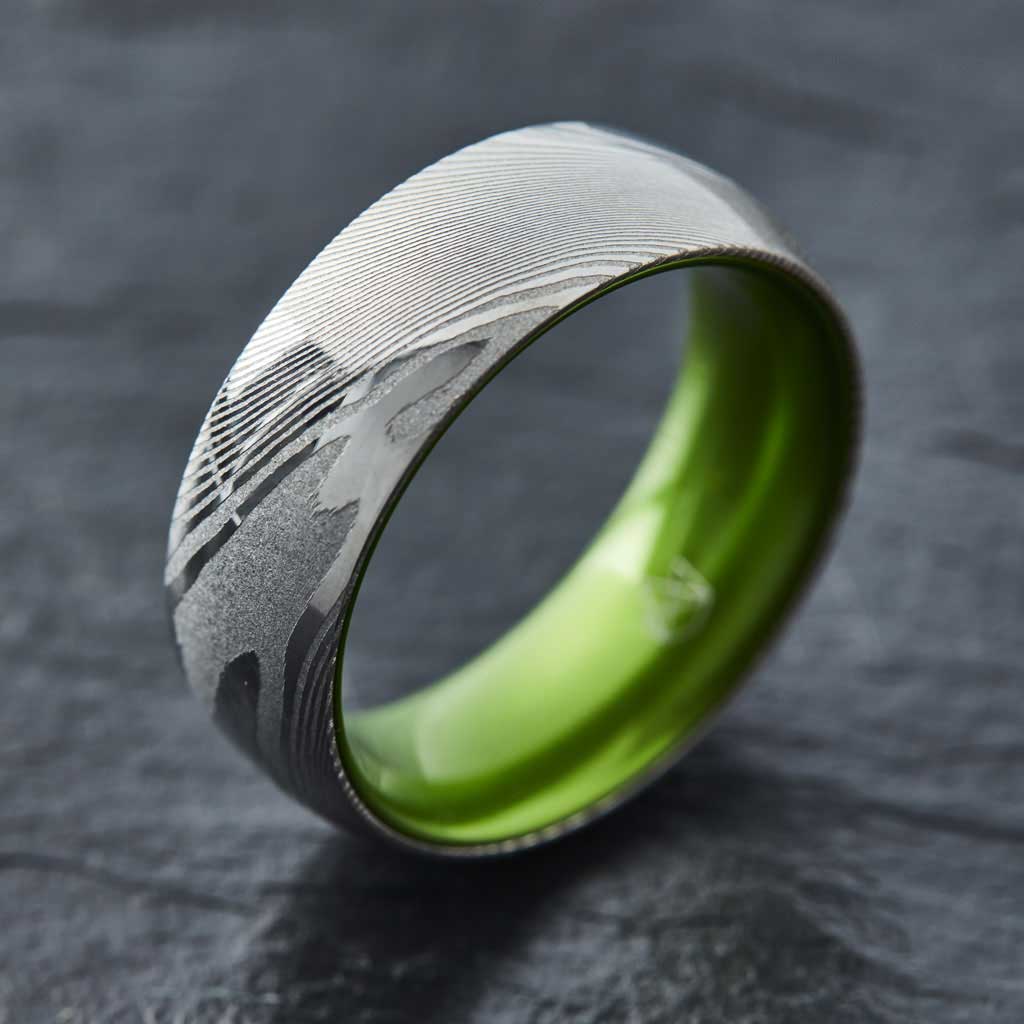 Wood Grain Damascus Steel Ring - Couples Package