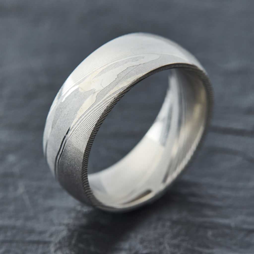 Wood Grain Damascus Steel Ring - Couples Package