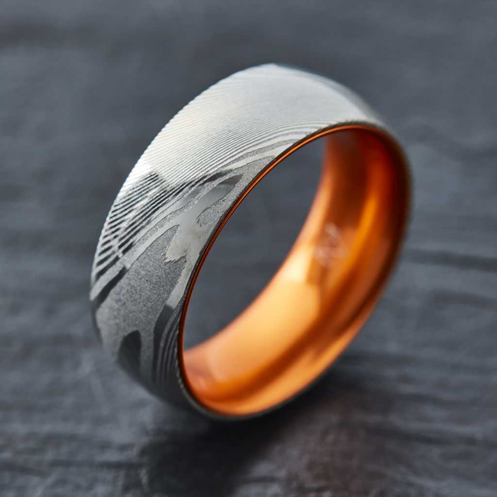 Wood Grain Damascus Steel Ring - Couples Package