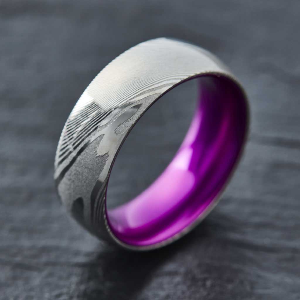 Wood Grain Damascus Steel Ring - Couples Package