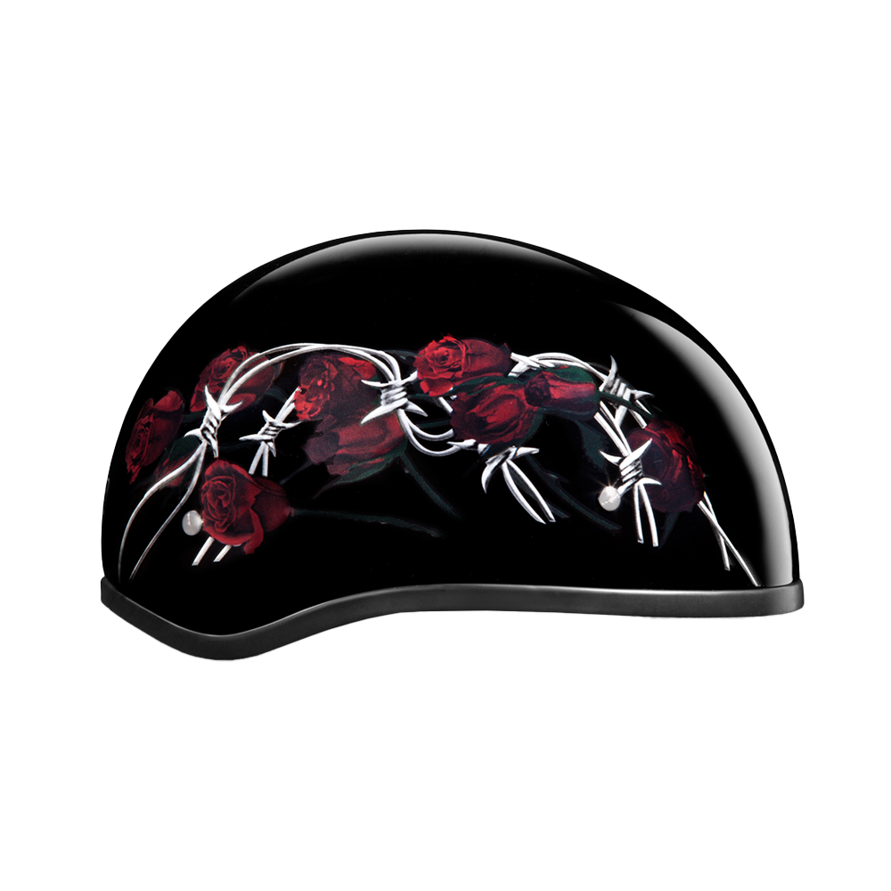 DOT Approved Daytona Motorcycle Half Face Helmet - Skull Cap Graphics for Men & Women, Scooters, ATVs, UTVs & Choppers - W/ Barbed Roses