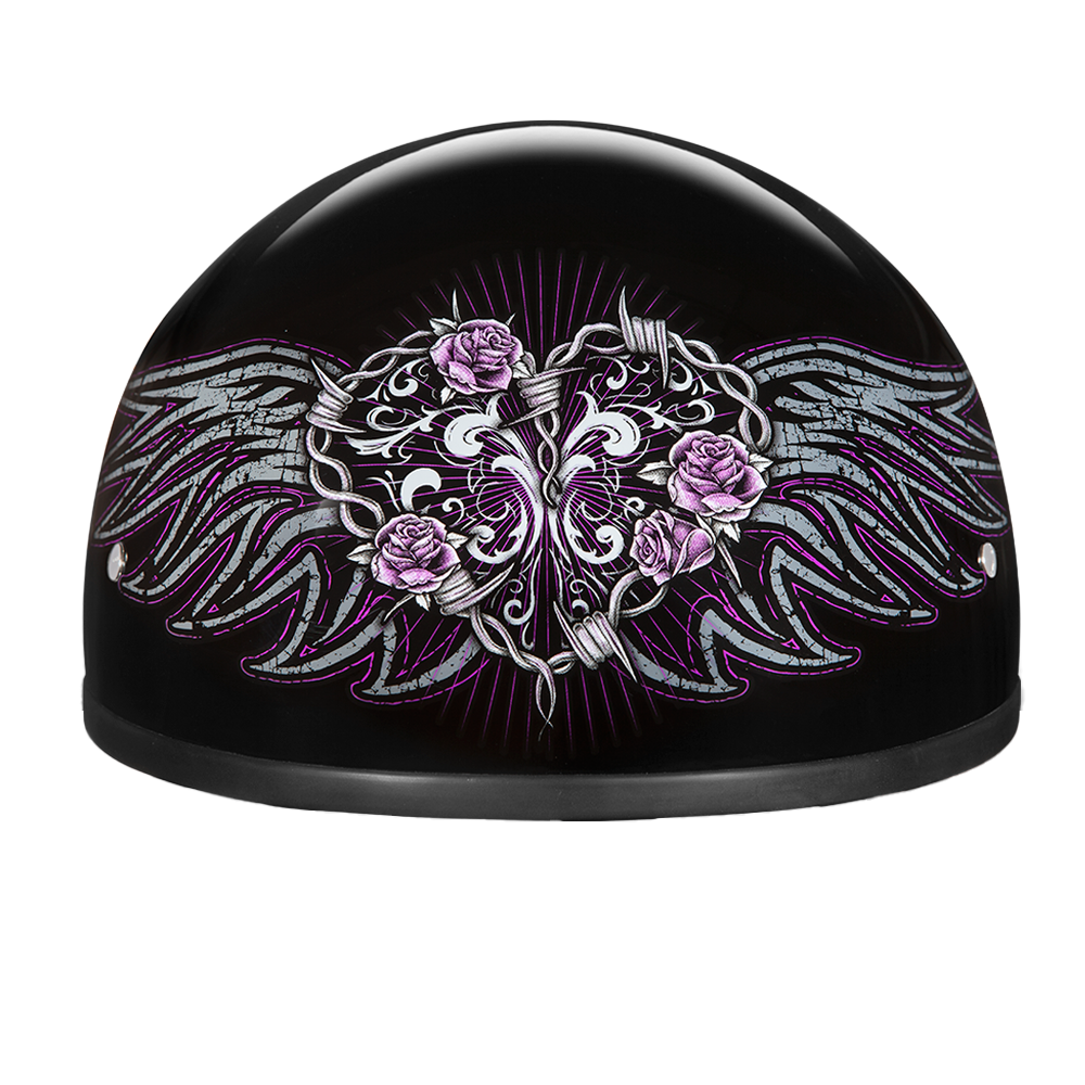 DOT Approved Daytona Motorcycle Half Face Helmet - Skull Cap Graphics for Men & Women, Scooters, ATVs, UTVs & Choppers - W/ Barbed Wire Heart