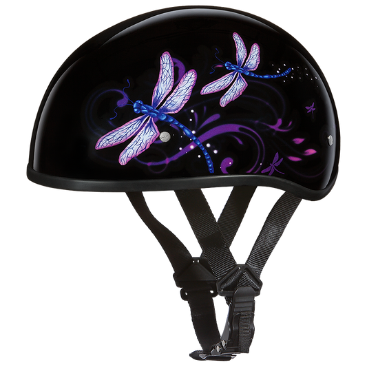 DOT Approved Daytona Motorcycle Half Face Helmet - Skull Cap Graphics for Men & Women, Scooters, ATVs, UTVs & Choppers - W/ Dragonfly