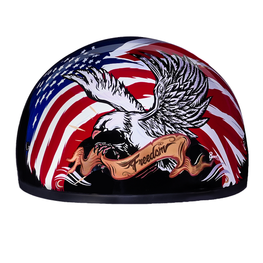 DOT Approved Daytona Motorcycle Half Face Helmet - Skull Cap Graphics for Men & Women, Scooters, ATVs, UTVs & Choppers - W/ Freedom 2.0