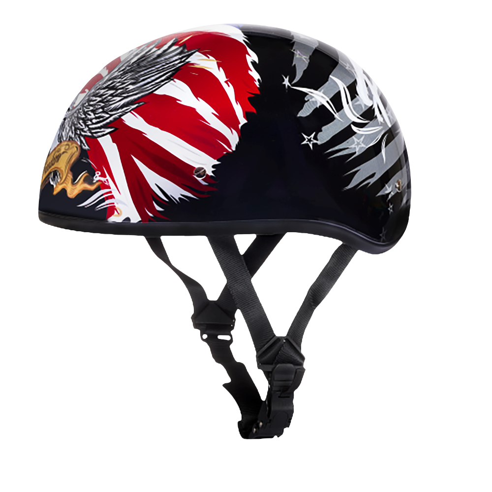 DOT Approved Daytona Motorcycle Half Face Helmet - Skull Cap Graphics for Men & Women, Scooters, ATVs, UTVs & Choppers - W/ Freedom 2.0