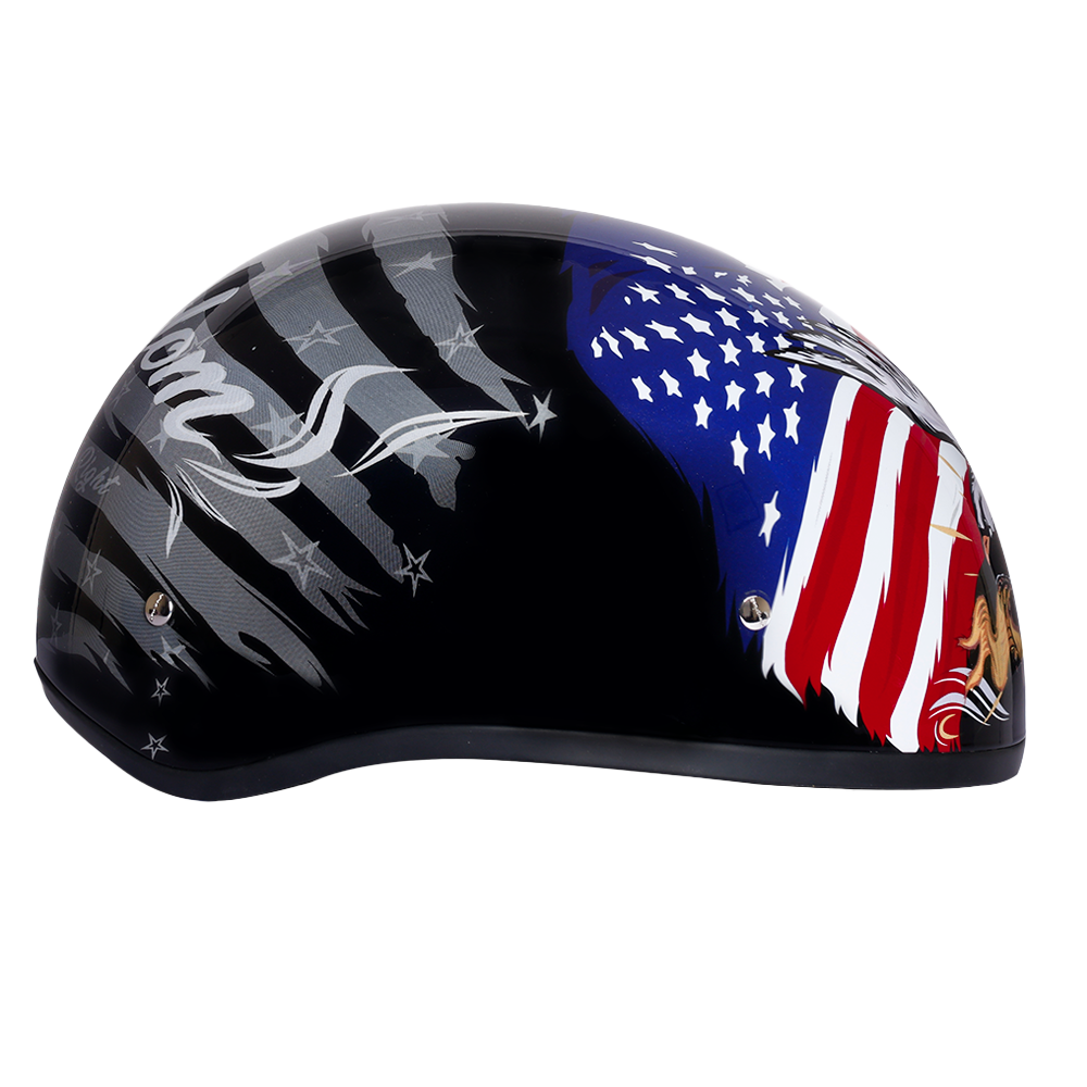 DOT Approved Daytona Motorcycle Half Face Helmet - Skull Cap Graphics for Men & Women, Scooters, ATVs, UTVs & Choppers - W/ Freedom 2.0