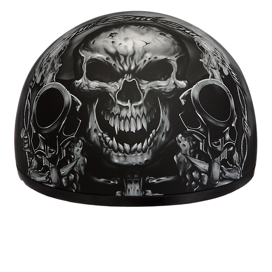 DOT Approved Daytona Motorcycle Half Face Helmet - Skull Cap Graphics for Men & Women, Scooters, ATVs, UTVs & Choppers - W/ Guns