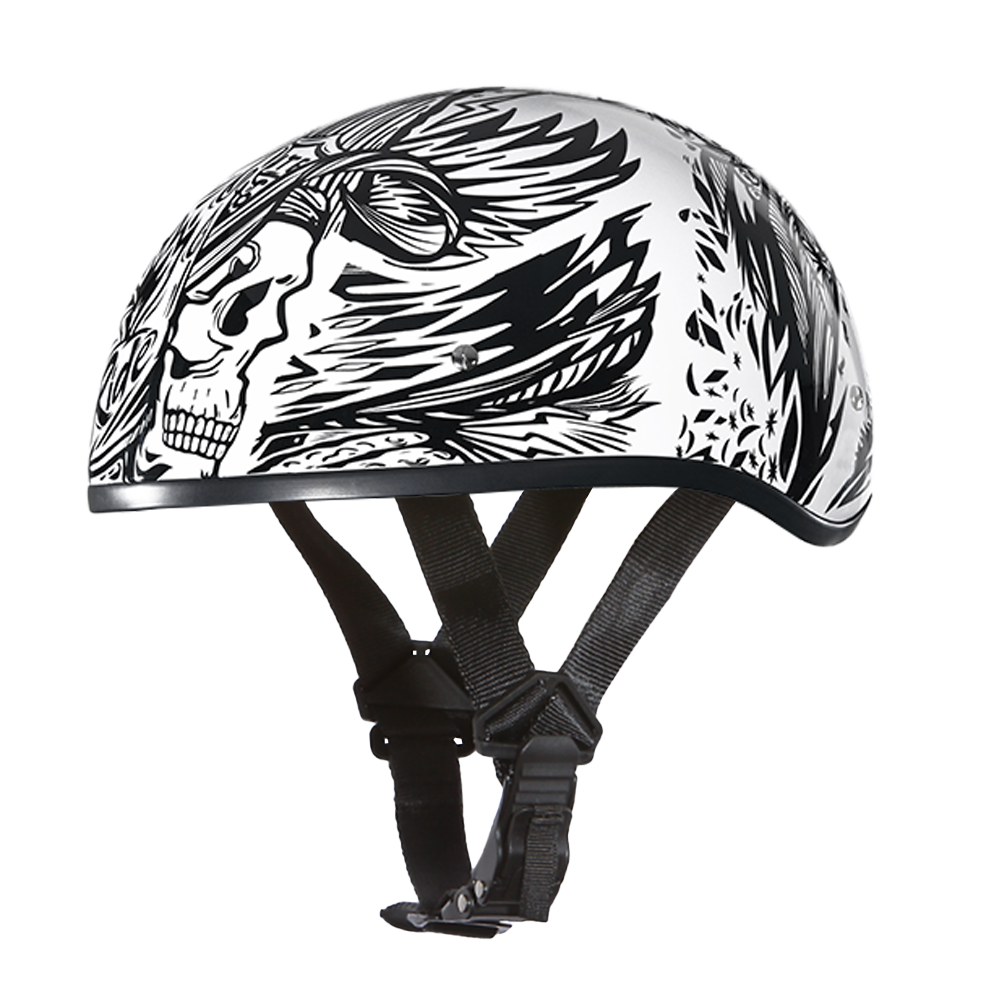 DOT Approved Daytona Motorcycle Half Face Helmet - Skull Cap Graphics for Men & Women, Scooters, ATVs, UTVs & Choppers - W/ Live Fast