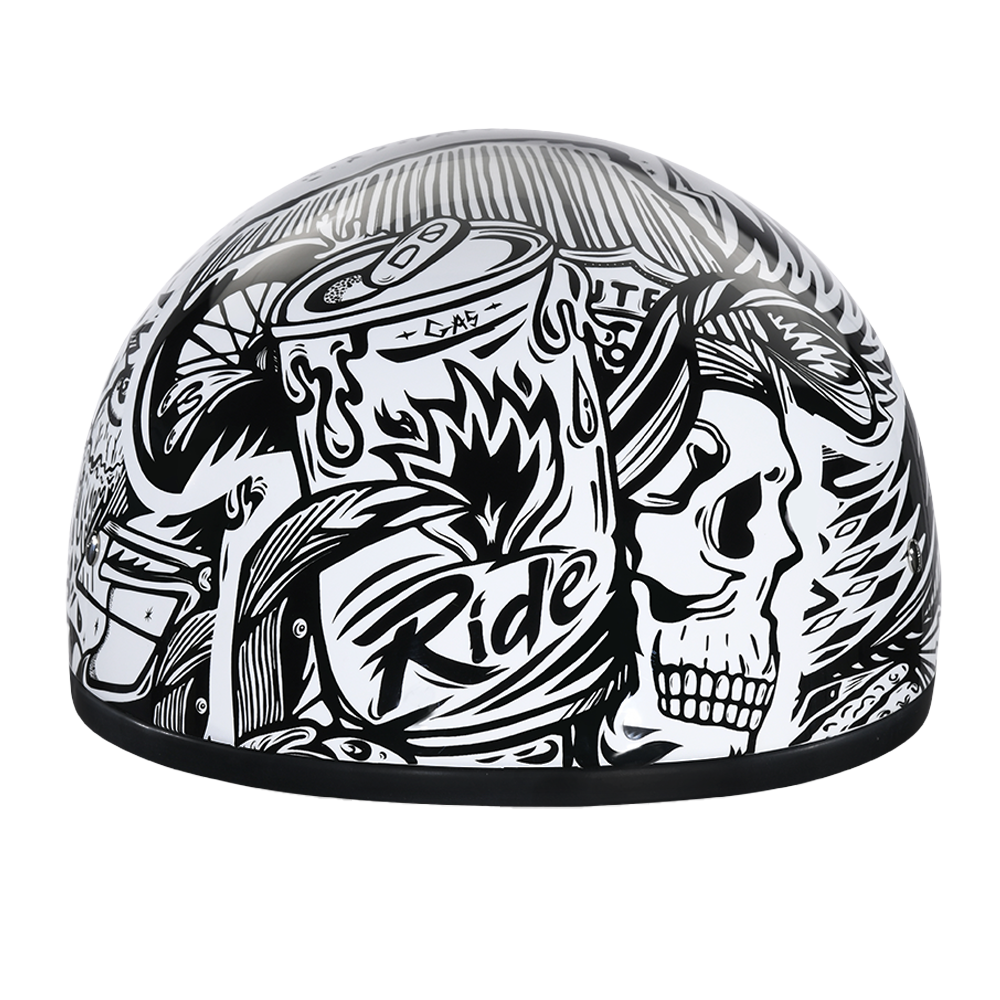 DOT Approved Daytona Motorcycle Half Face Helmet - Skull Cap Graphics for Men & Women, Scooters, ATVs, UTVs & Choppers - W/ Live Fast