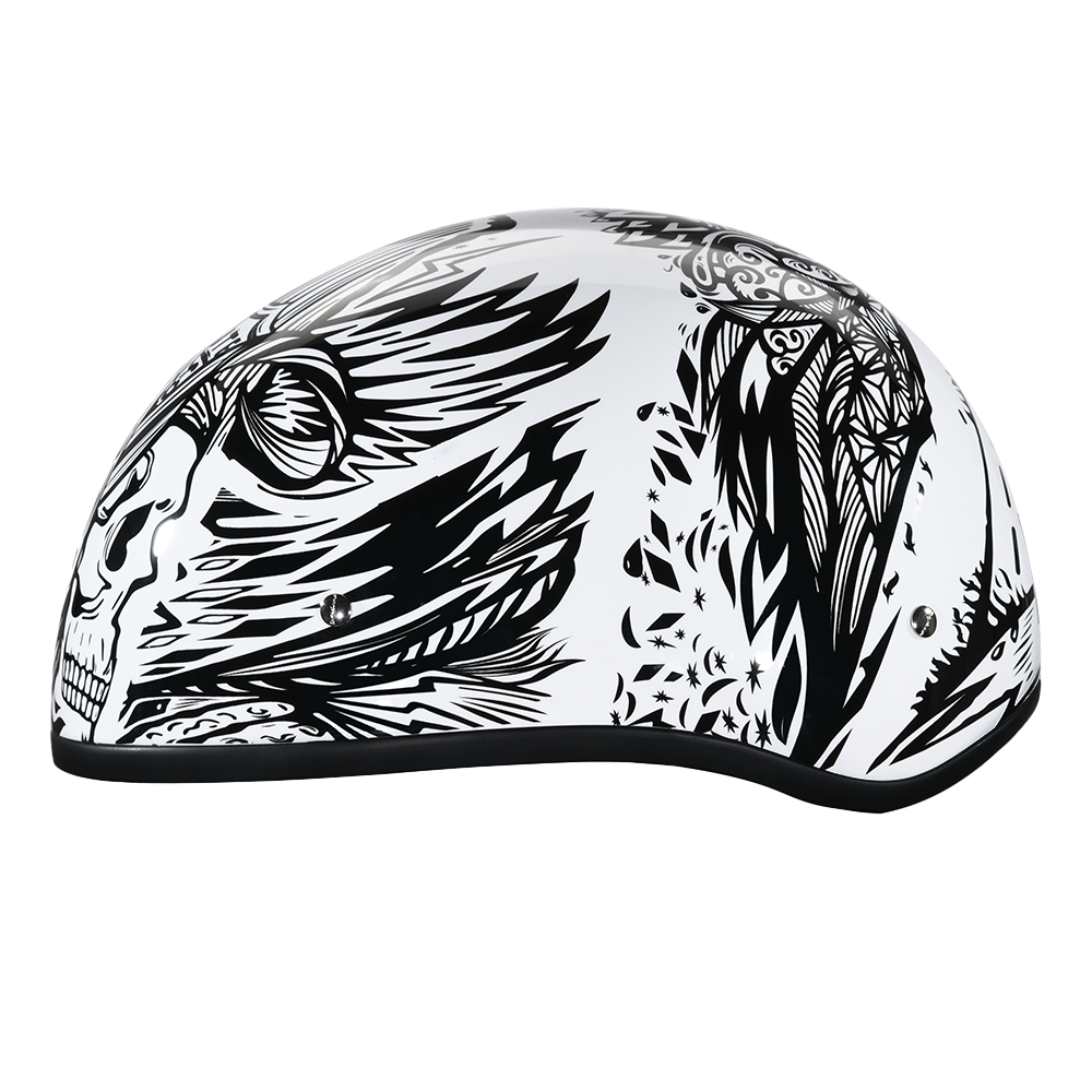 DOT Approved Daytona Motorcycle Half Face Helmet - Skull Cap Graphics for Men & Women, Scooters, ATVs, UTVs & Choppers - W/ Live Fast