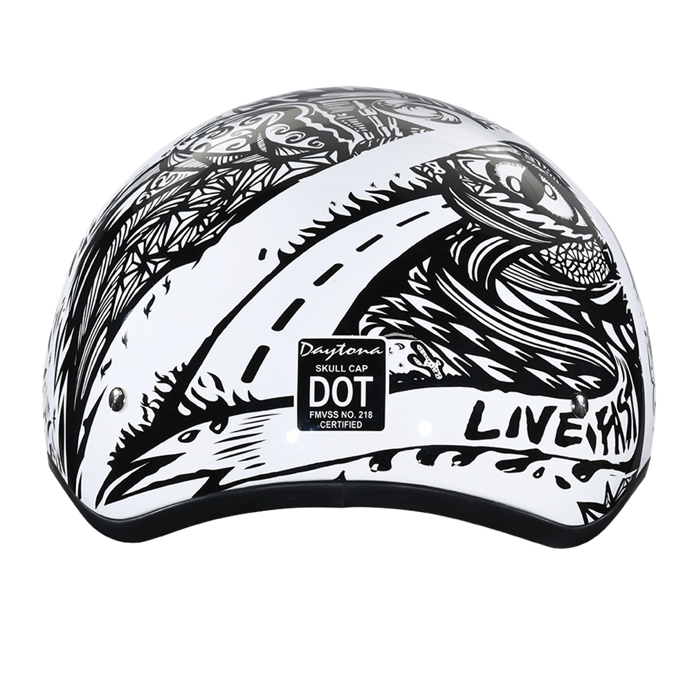 DOT Approved Daytona Motorcycle Half Face Helmet - Skull Cap Graphics for Men & Women, Scooters, ATVs, UTVs & Choppers - W/ Live Fast