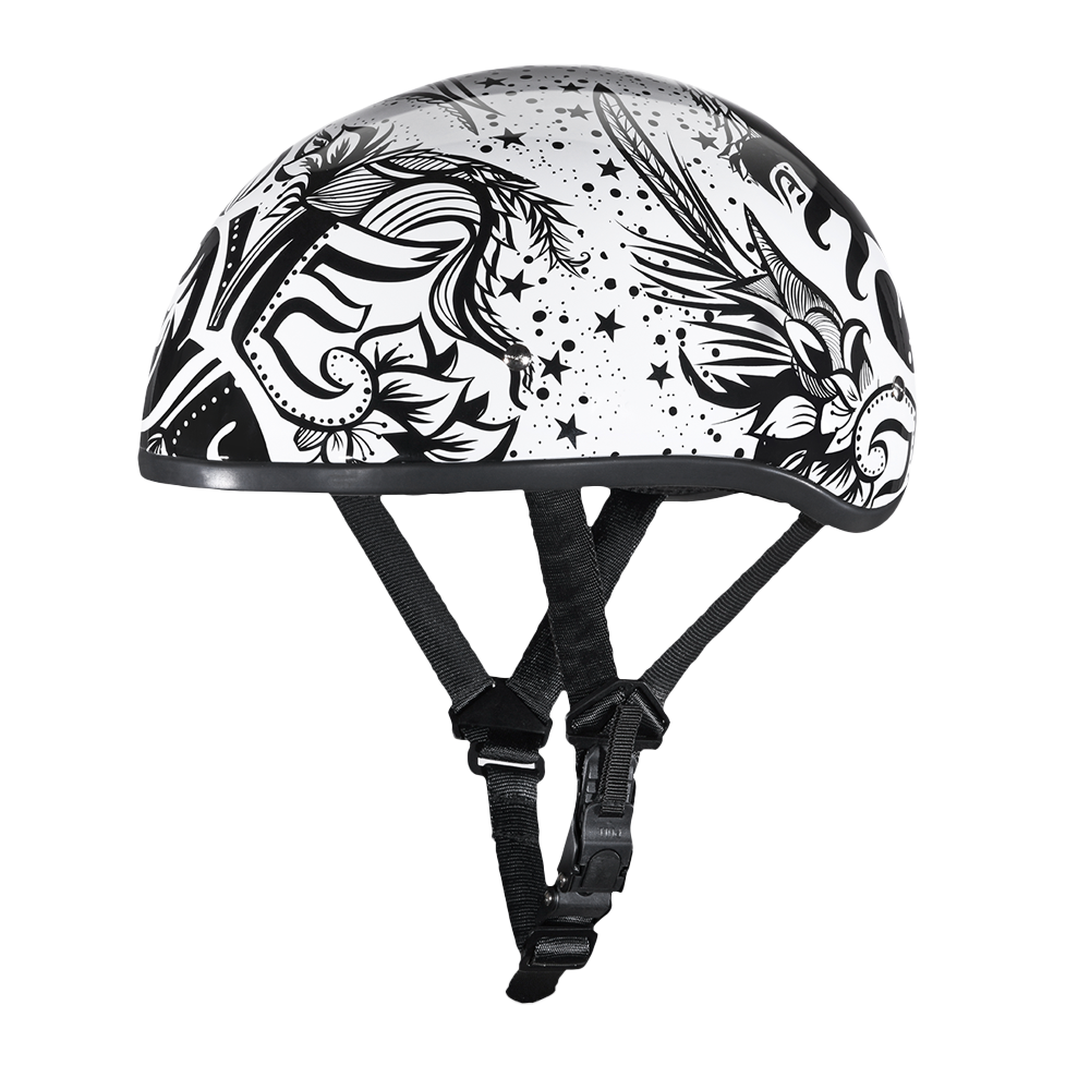 DOT Approved Daytona Motorcycle Half Face Helmet - Skull Cap Graphics for Men & Women, Scooters, ATVs, UTVs & Choppers - W/ Lovesee