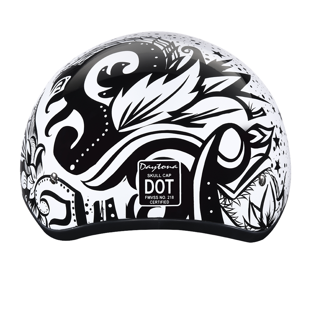 DOT Approved Daytona Motorcycle Half Face Helmet - Skull Cap Graphics for Men & Women, Scooters, ATVs, UTVs & Choppers - W/ Lovesee