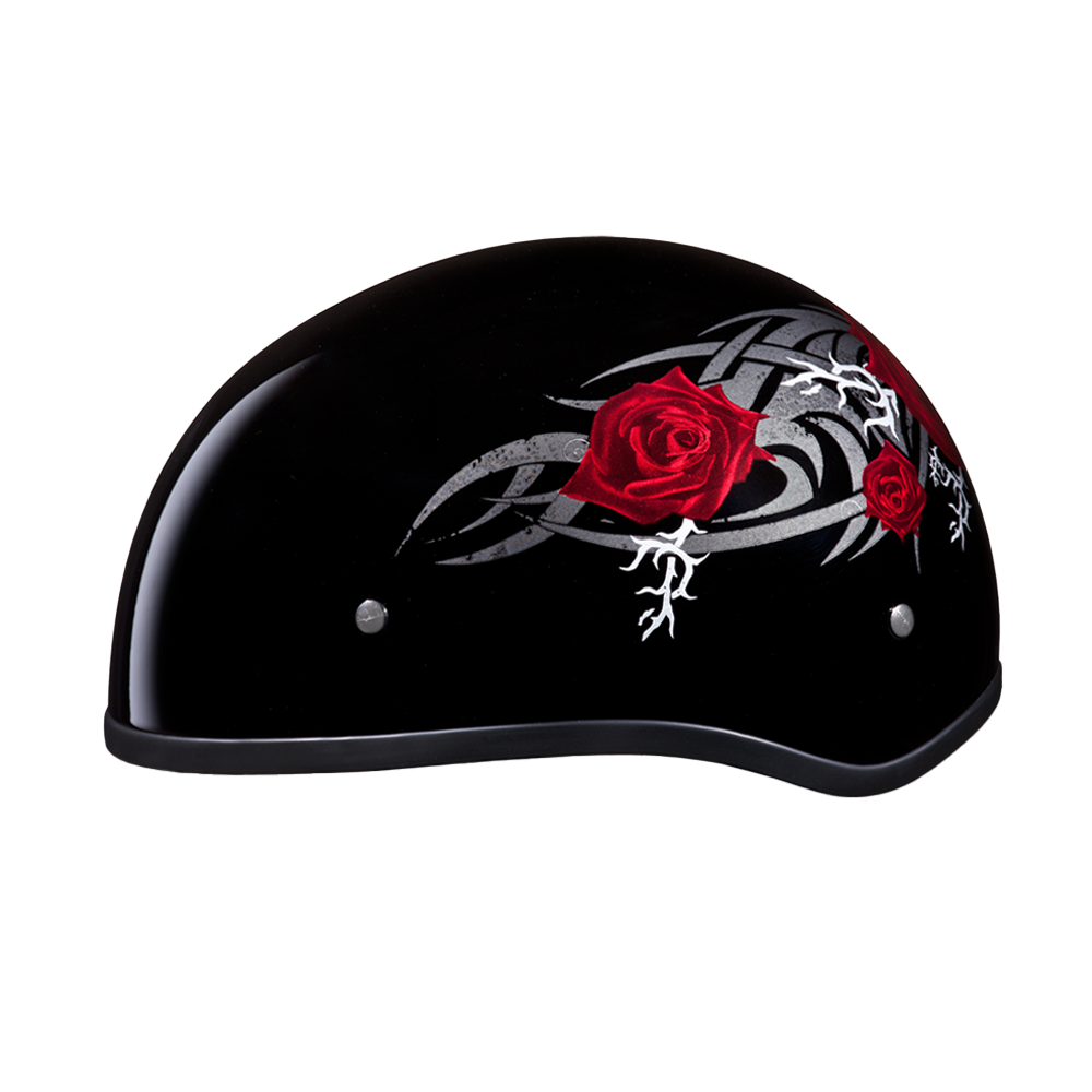 DOT Approved Daytona Motorcycle Half Face Helmet - Skull Cap Graphics for Men & Women, Scooters, ATVs, UTVs & Choppers - W/ Rose