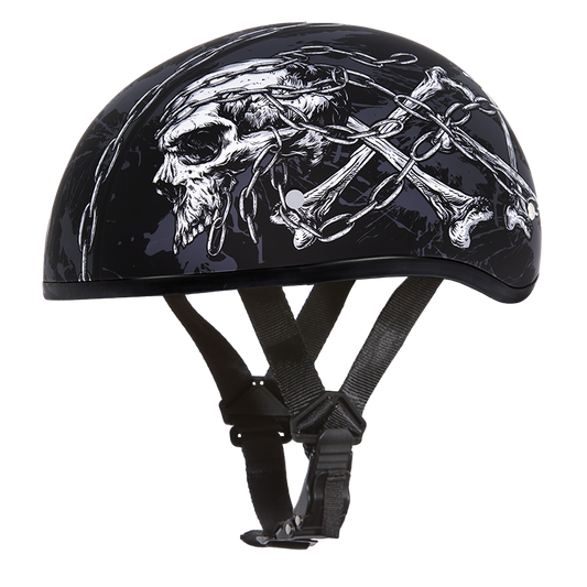 DOT Approved Daytona Motorcycle Half Face Helmet - Skull Cap Graphics for Men & Women, Scooters, ATVs, UTVs & Choppers - W/ Skull Chains