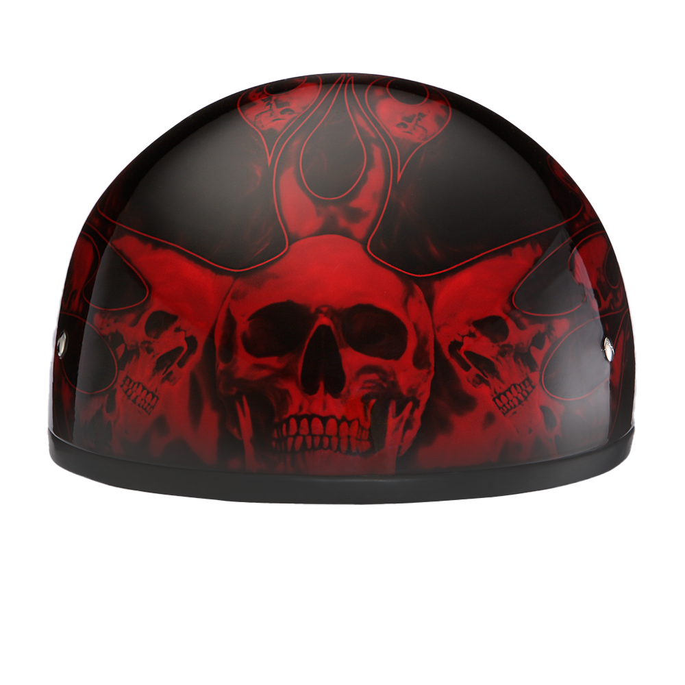 DOT Approved Daytona Motorcycle Half Face Helmet - Skull Cap Graphics for Men & Women, Scooters, ATVs, UTVs & Choppers - W/ Skull Flames Red