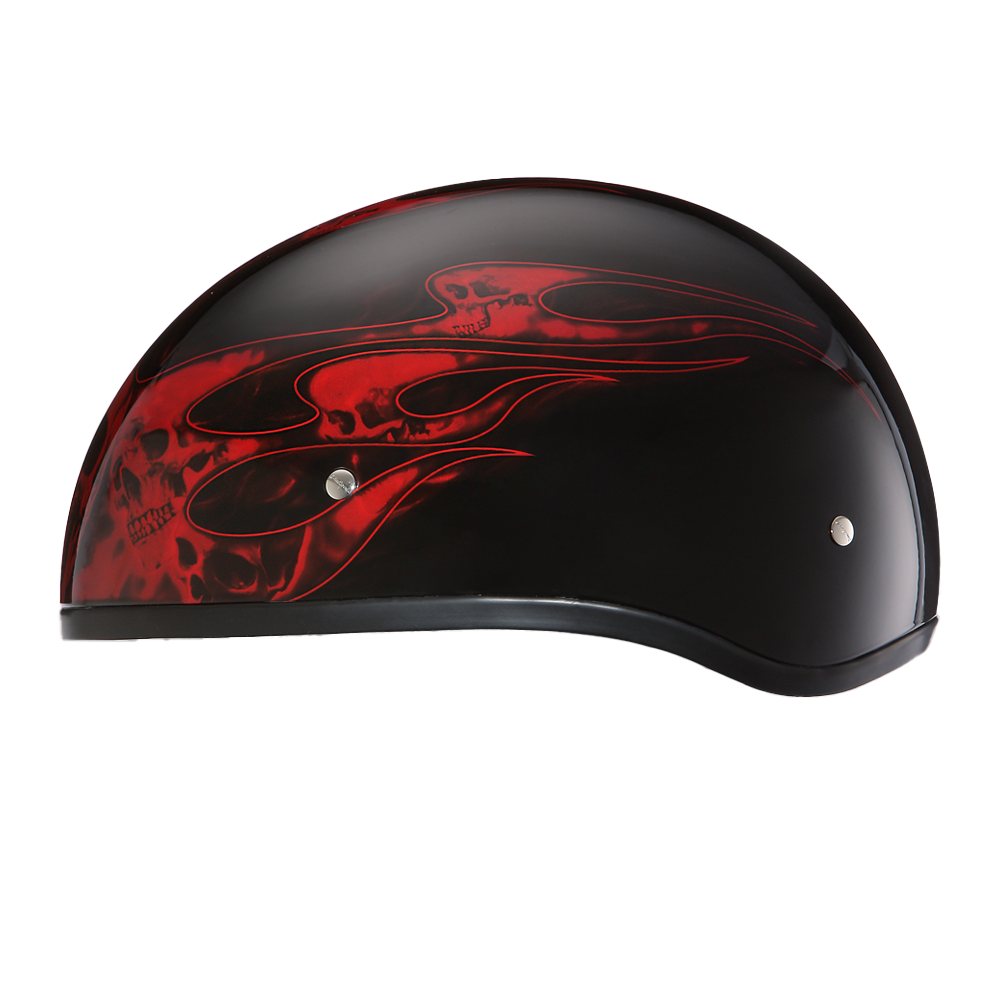 DOT Approved Daytona Motorcycle Half Face Helmet - Skull Cap Graphics for Men & Women, Scooters, ATVs, UTVs & Choppers - W/ Skull Flames Red