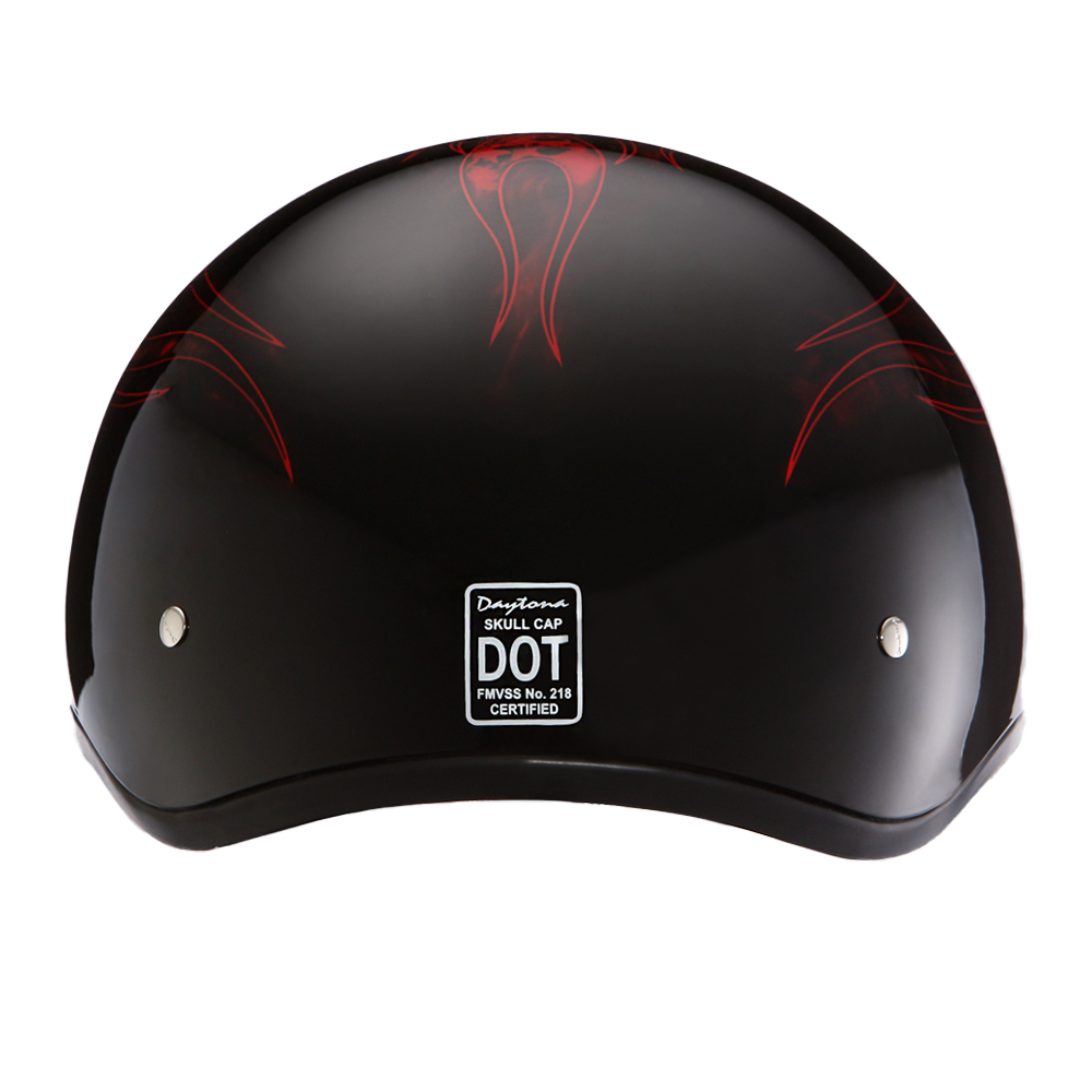 DOT Approved Daytona Motorcycle Half Face Helmet - Skull Cap Graphics for Men & Women, Scooters, ATVs, UTVs & Choppers - W/ Skull Flames Red