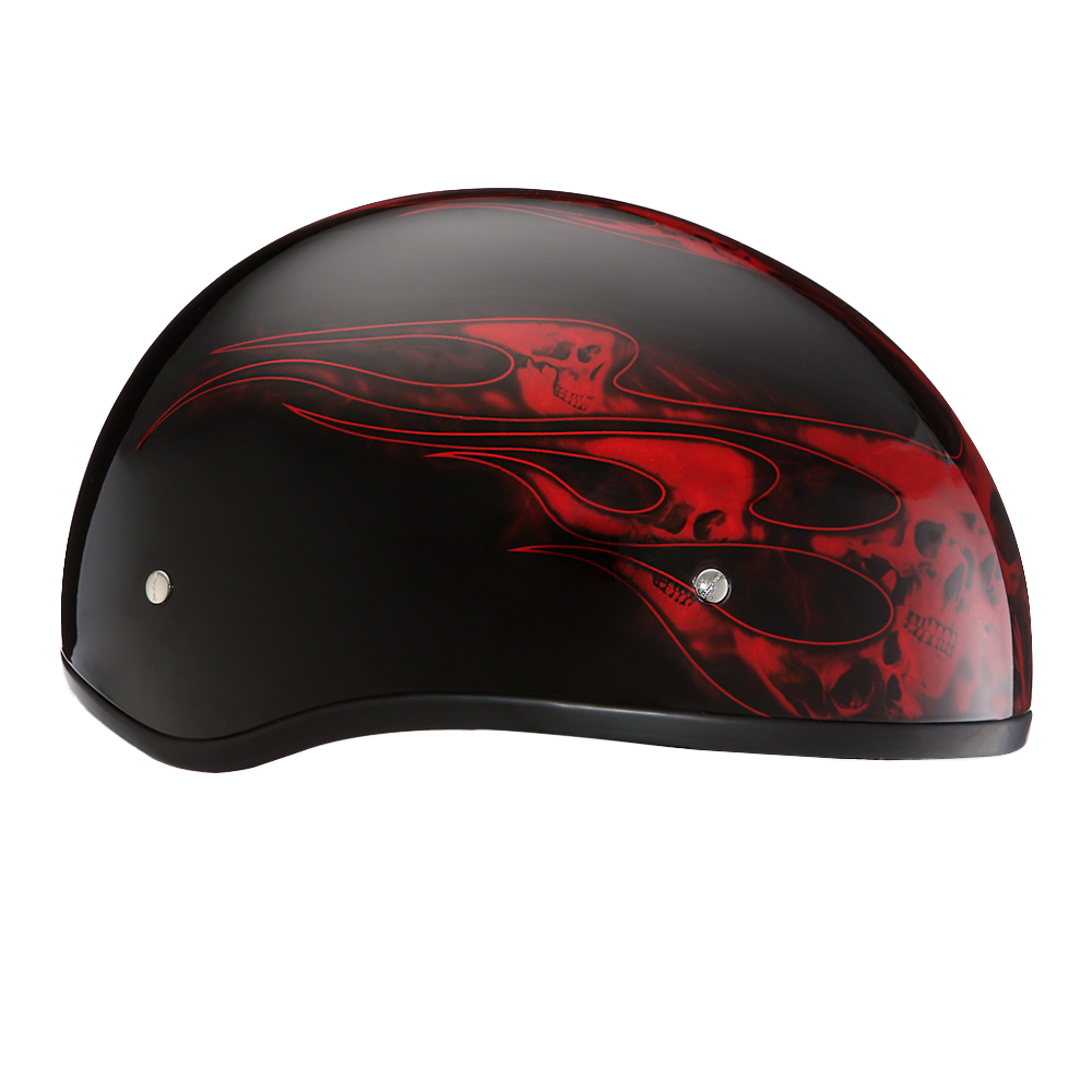 DOT Approved Daytona Motorcycle Half Face Helmet - Skull Cap Graphics for Men & Women, Scooters, ATVs, UTVs & Choppers - W/ Skull Flames Red