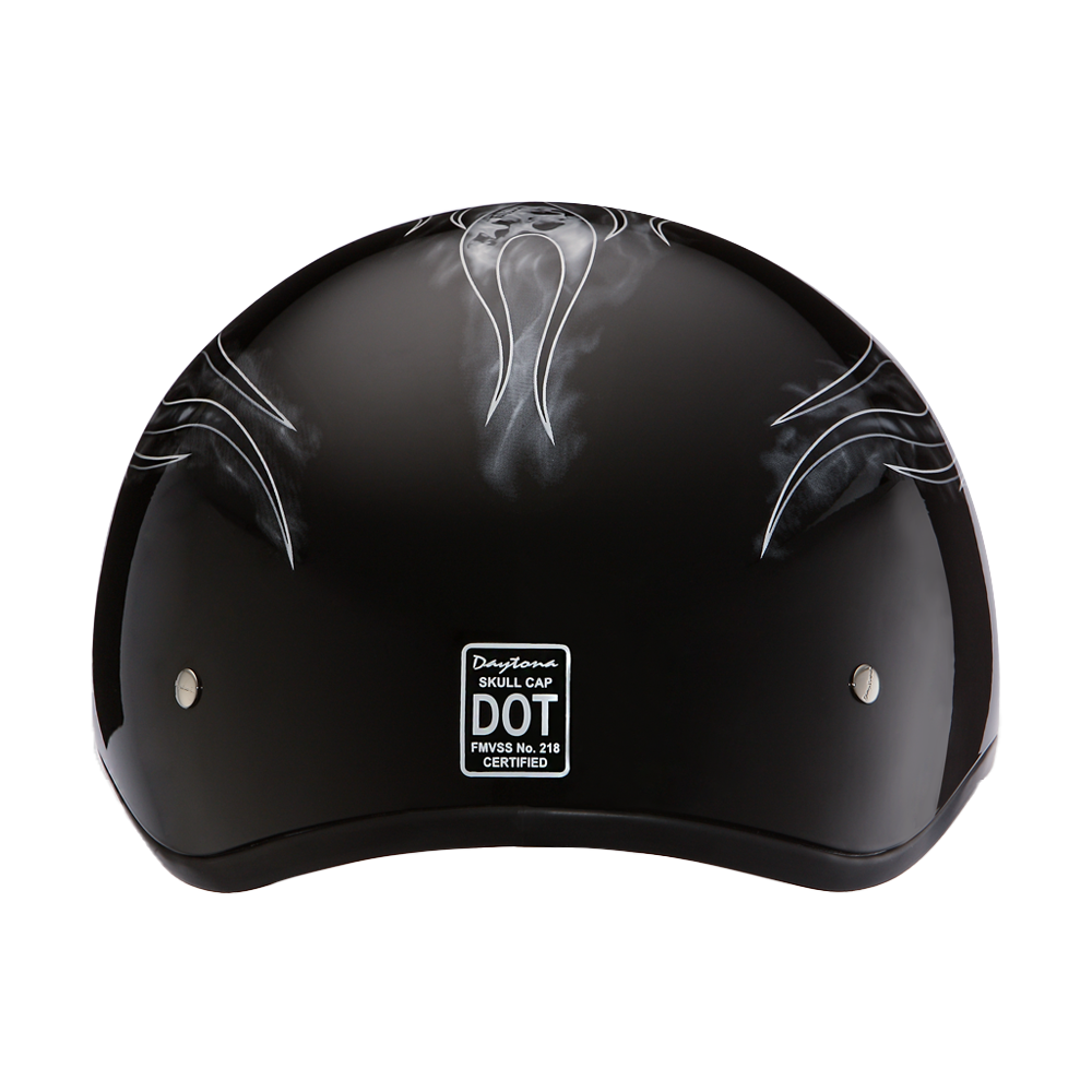 DOT Approved Daytona Motorcycle Half Face Helmet - Skull Cap Graphics for Men & Women, Scooters, ATVs, UTVs & Choppers - W/ Skull Flames Silver