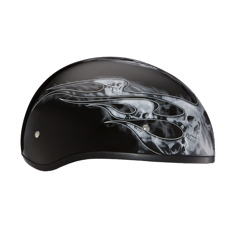 DOT Approved Daytona Motorcycle Half Face Helmet - Skull Cap Graphics for Men & Women, Scooters, ATVs, UTVs & Choppers - W/ Skull Flames Silver