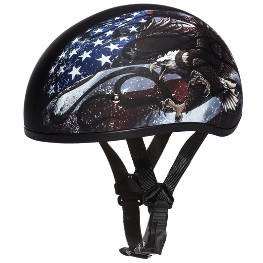 DOT Approved Daytona Motorcycle Half Face Helmet - Skull Cap Graphics for Men & Women, Scooters, ATVs, UTVs & Choppers - W/ USA