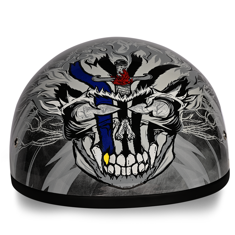 DOT Approved Daytona Motorcycle Half Face Helmet - Skull Cap Graphics for Men & Women, Scooters, ATVs, UTVs & Choppers - W/ Thunder