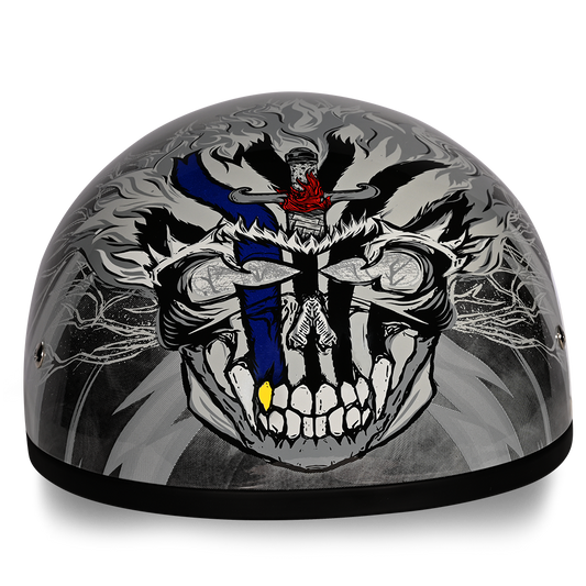 DOT Approved Daytona Motorcycle Half Face Helmet - Skull Cap Graphics for Men & Women, Scooters, ATVs, UTVs & Choppers - W/ Thunder