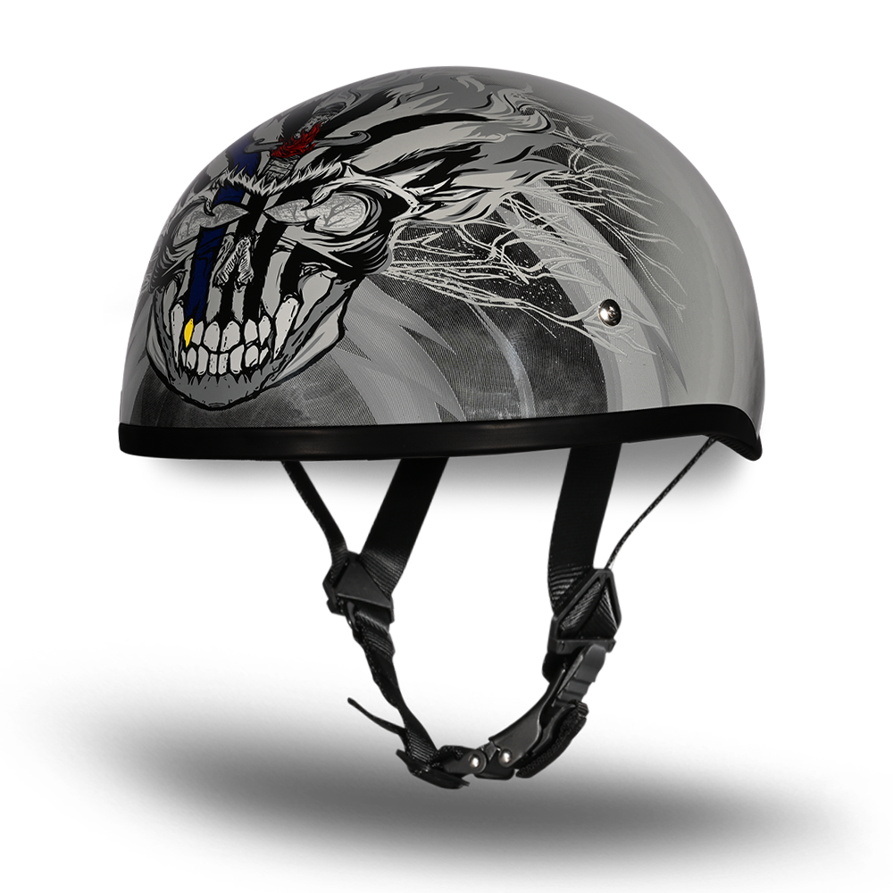 DOT Approved Daytona Motorcycle Half Face Helmet - Skull Cap Graphics for Men & Women, Scooters, ATVs, UTVs & Choppers - W/ Thunder