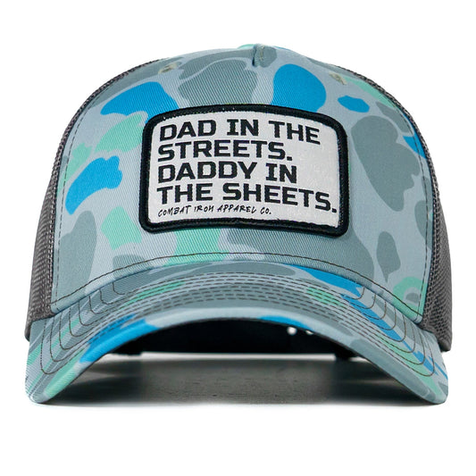 Dad In The Streets. Daddy In The Sheets. White Patch Snapback Hat