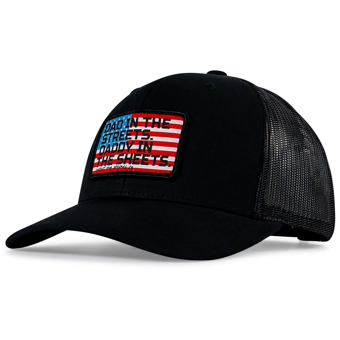 DAD IN THE STREETS. DADDY IN THE SHEETS. USA Flag Patch SnapBack