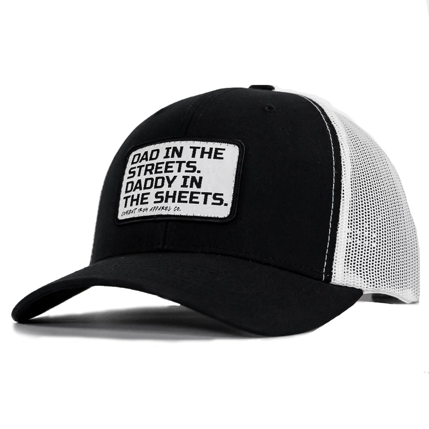 DAD IN THE STREETS. DADDY IN THE SHEETS. White Patch SnapBack