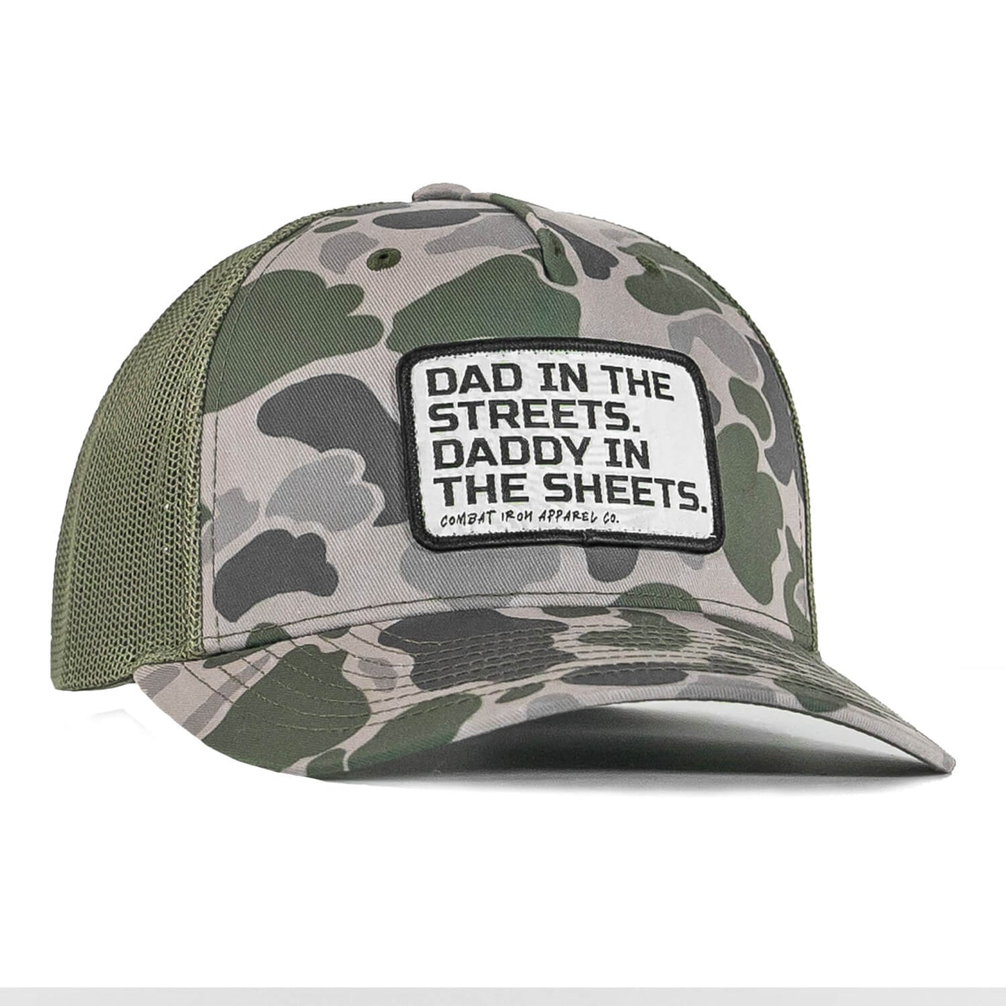 DAD IN THE STREETS. DADDY IN THE SHEETS. White Patch SnapBack